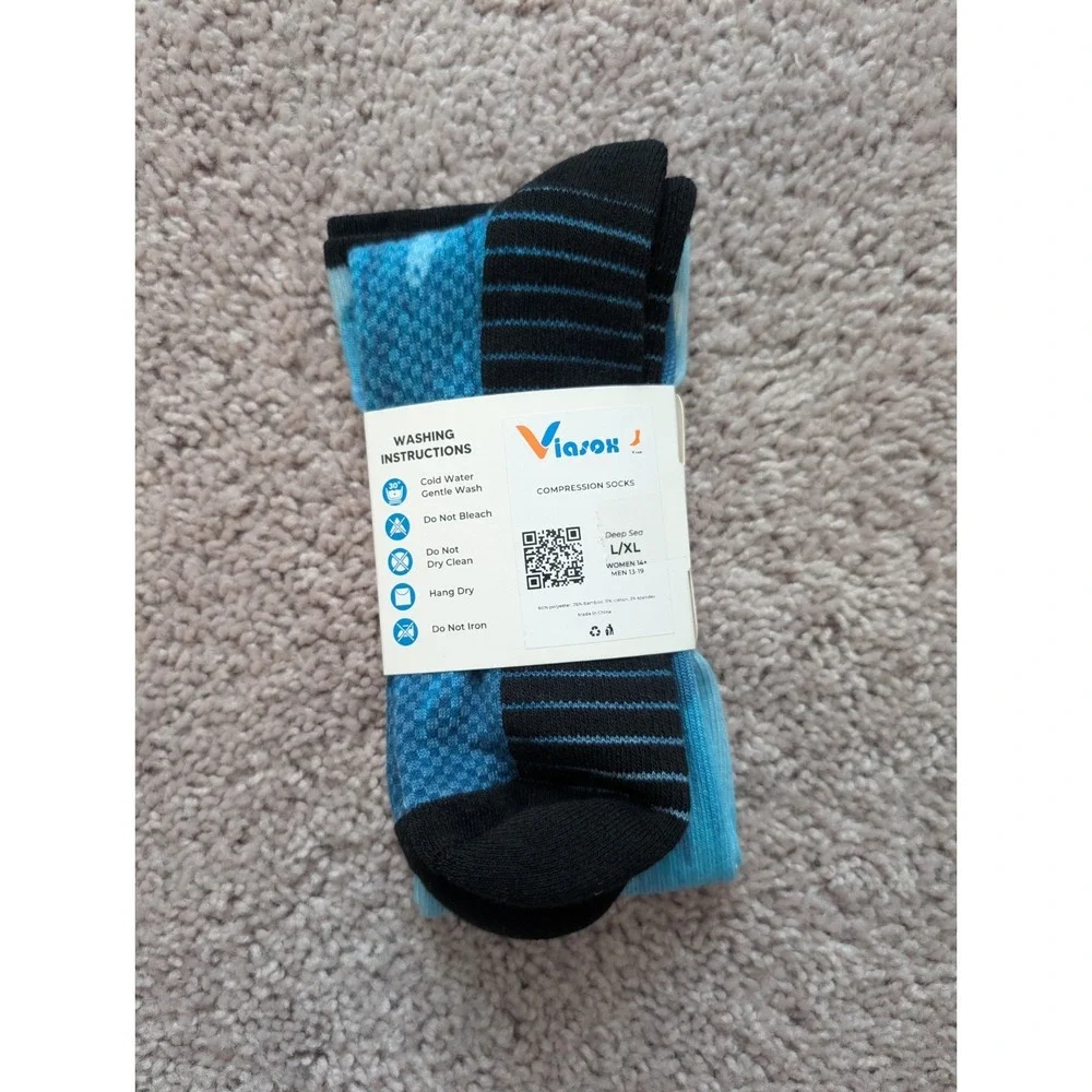 NWT Viasox Compression Socks Deep Sea L/XL Mens 13-19 Womens 14+